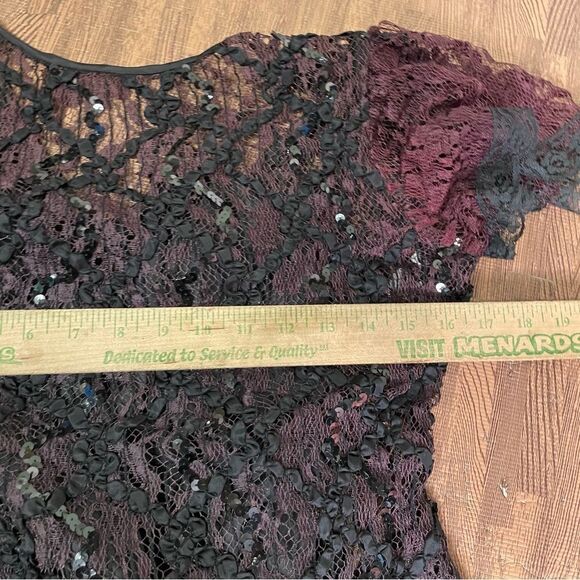 Vtg Black Lace Sequins Basque Drop Waist Flutter Sleeves Dress‎ Whimsigoth 10 - Picture 7 of 9